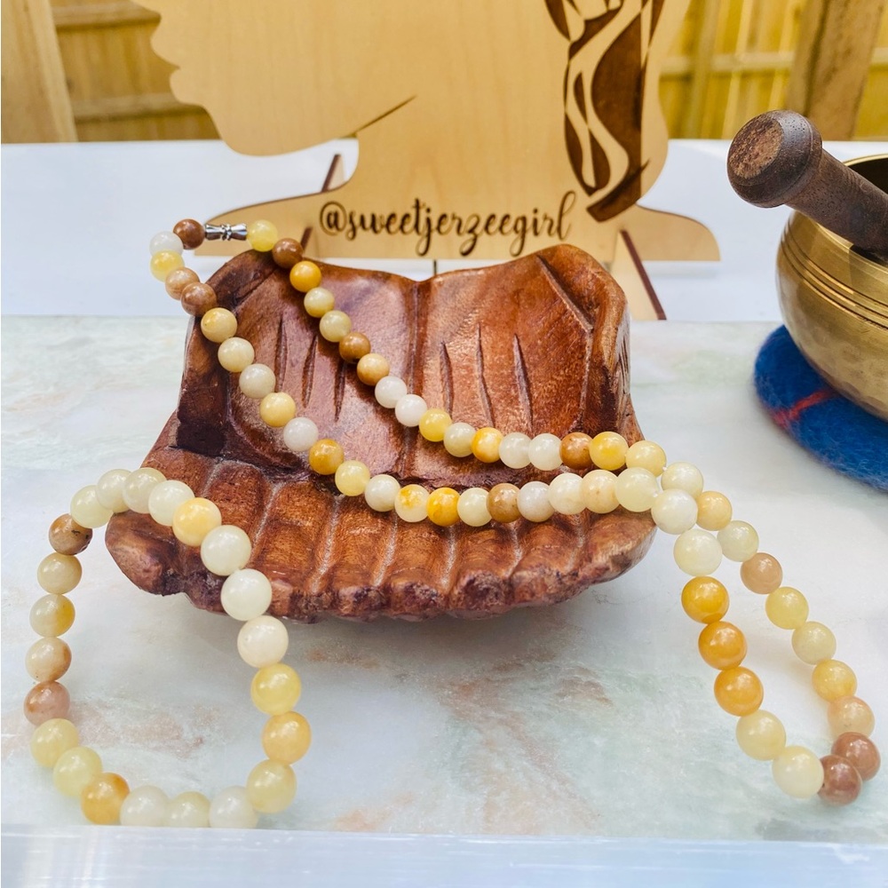 Natural Golden Silk Jade Stone of Abundance Necklace & Bracelet Set
